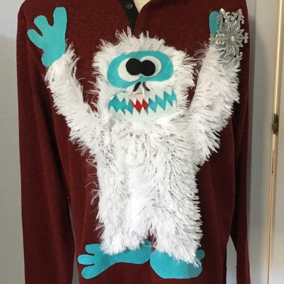 Ugly Christmas Sweater Abominable Snowman, Yeti, Lights Up! Men XL - Picture 1 of 9